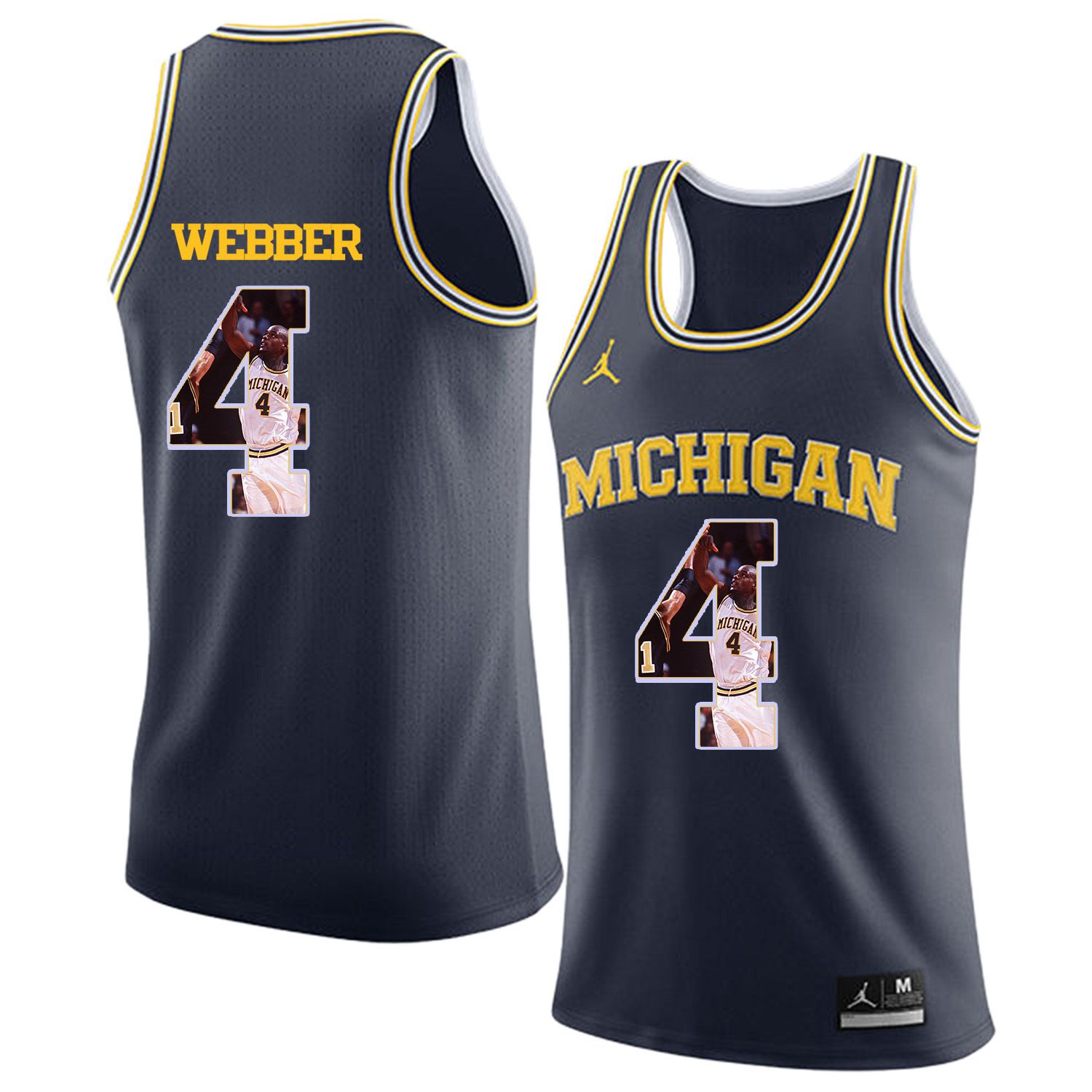 Men Jordan University of Michigan Basketball Navy #4 Webber Fashion Edition Customized NCAA Jerseys->customized ncaa jersey->Custom Jersey